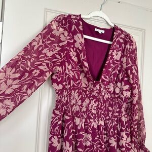 Patrons of Peace Floral Dress in Burgundy and Pink